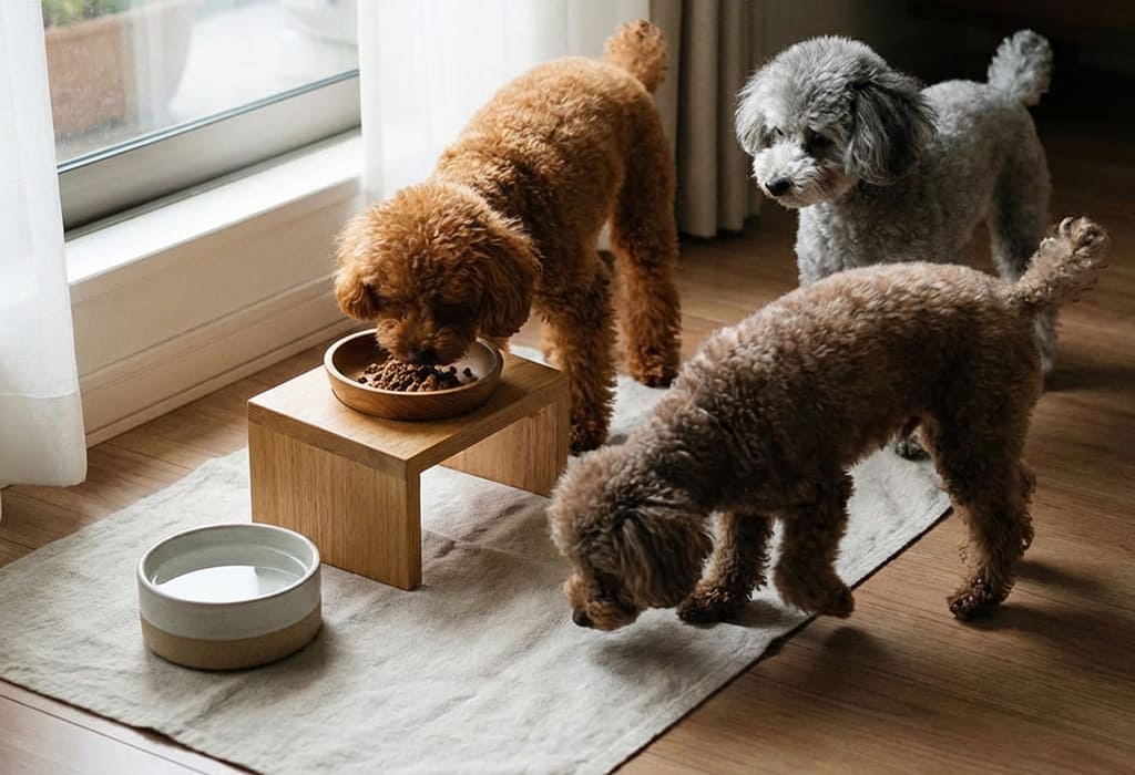 犬用無添加ふりかけトッピングを食べるトイプードル ナチュラルドッグフード