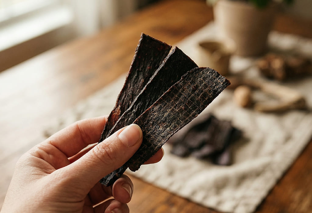 手で与える犬用無添加ハツジャーキーのおやつ ナチュラルドッグトリーツ