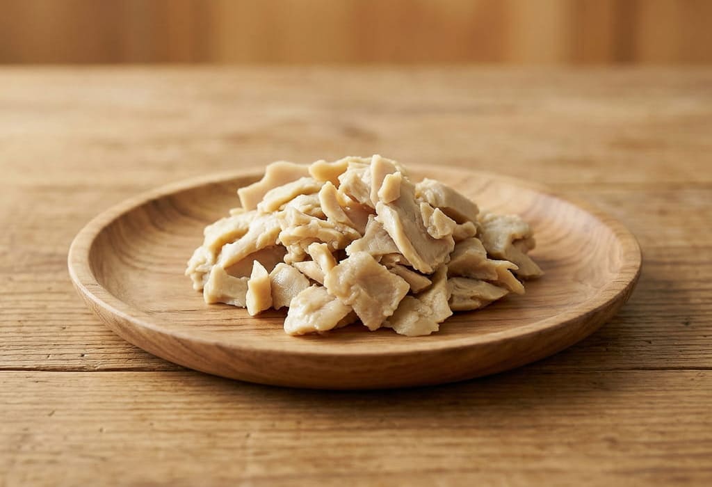 木皿に盛り付けた犬用無添加ホルモンミンチドッグフード