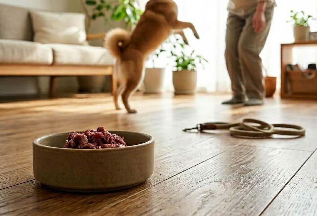 犬用無添加生肉ミンチドッグフードとパッケージの商品イメージ