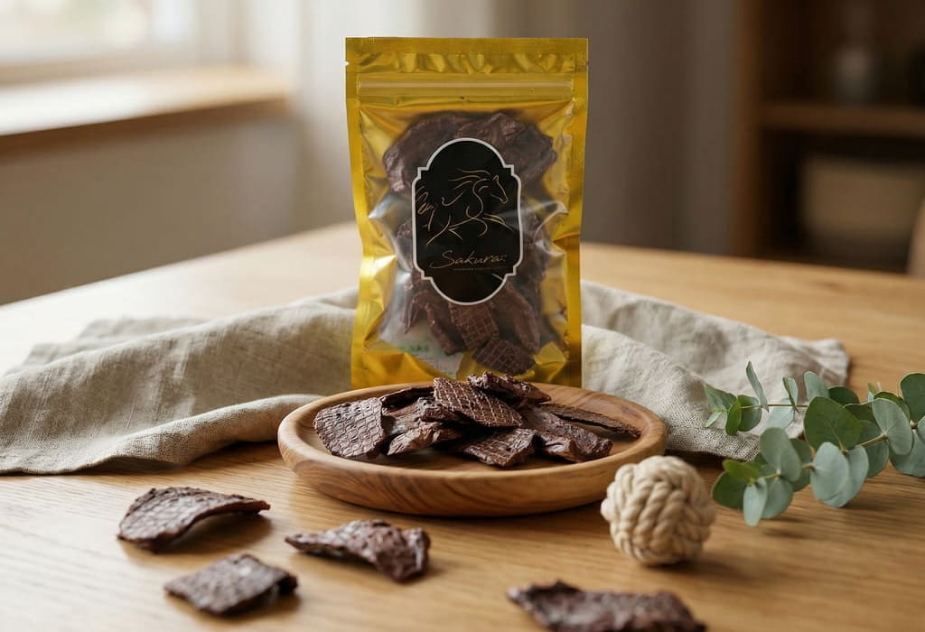 犬用無添加ラングジャーキーのおやつとパッケージの商品イメージ