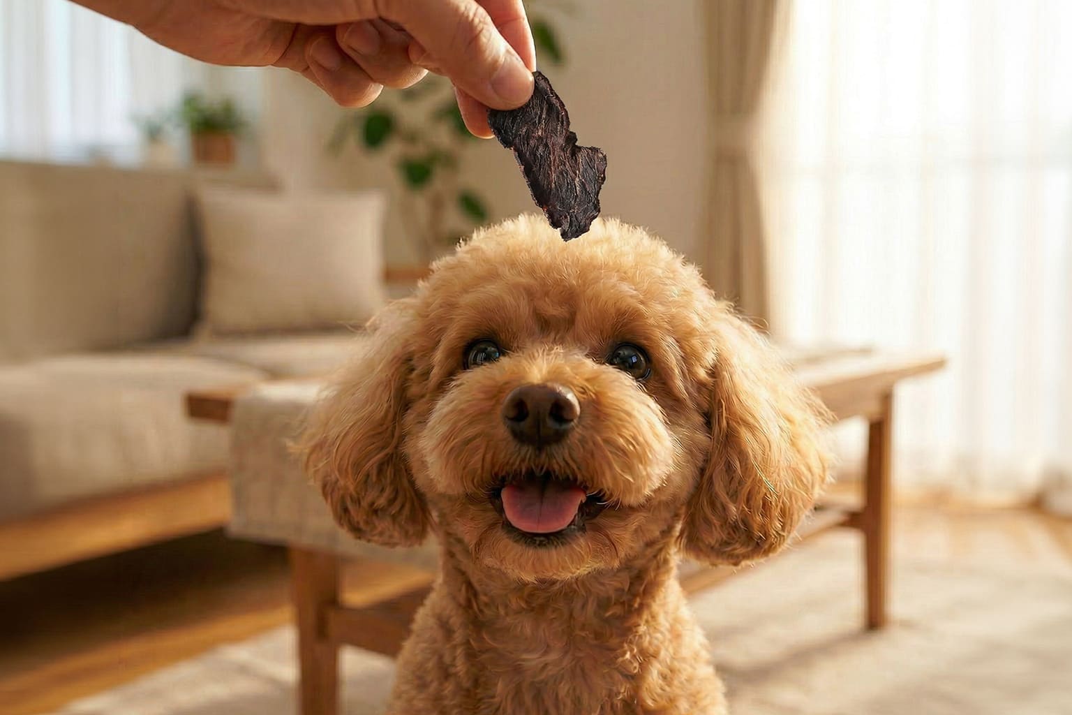 柴犬が美味しそうに食べる犬用無添加馬肉ジャーキーのおやつ