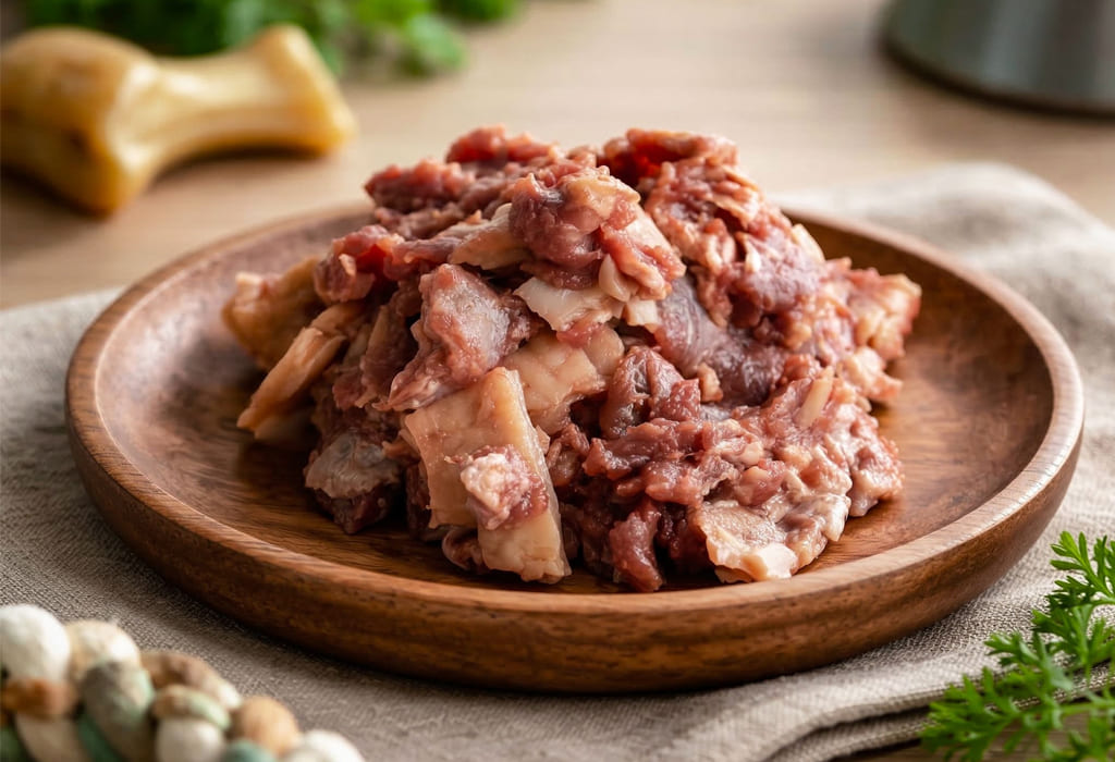 犬用無添加ミンチミックスドッグフードとパッケージの商品イメージ